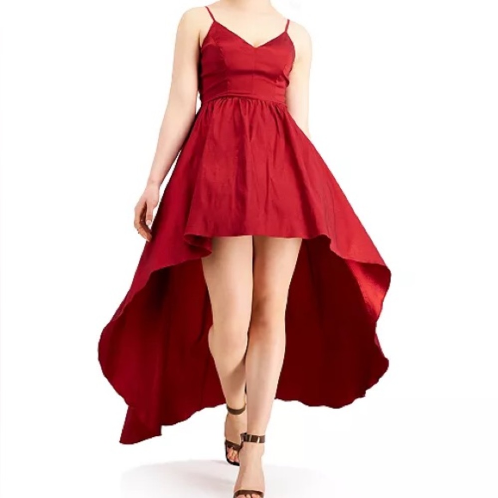 Macy's Red Satin Sweetheart High Low Skater Dress Size 9 Prom Formal